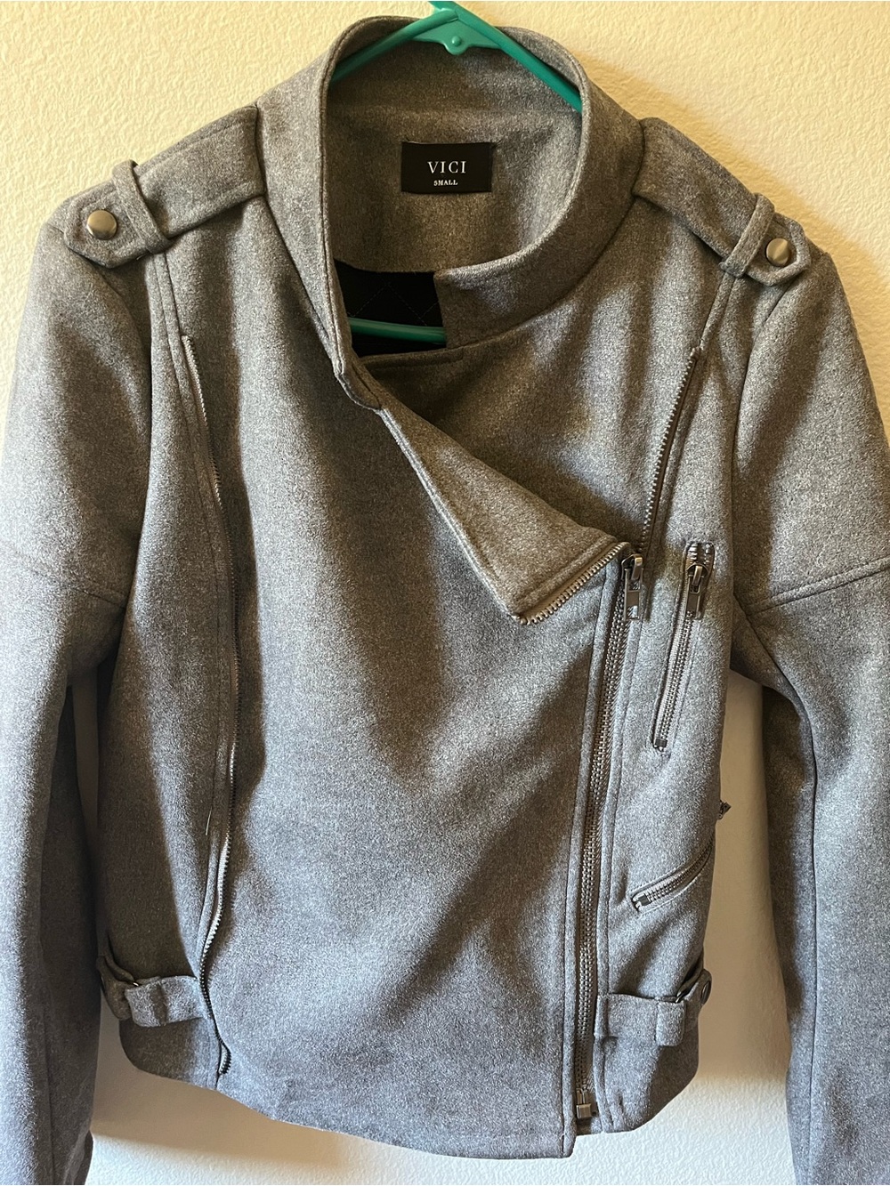 VICI Gray Moto-Style Jacket with Asymmetric Zip